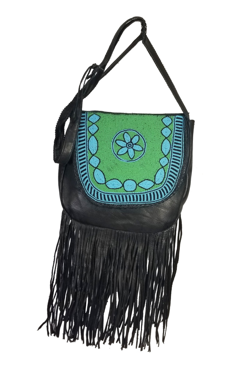 (image for) Sioux Sand Beaded Black Leather Cross Body Shoulder Bag